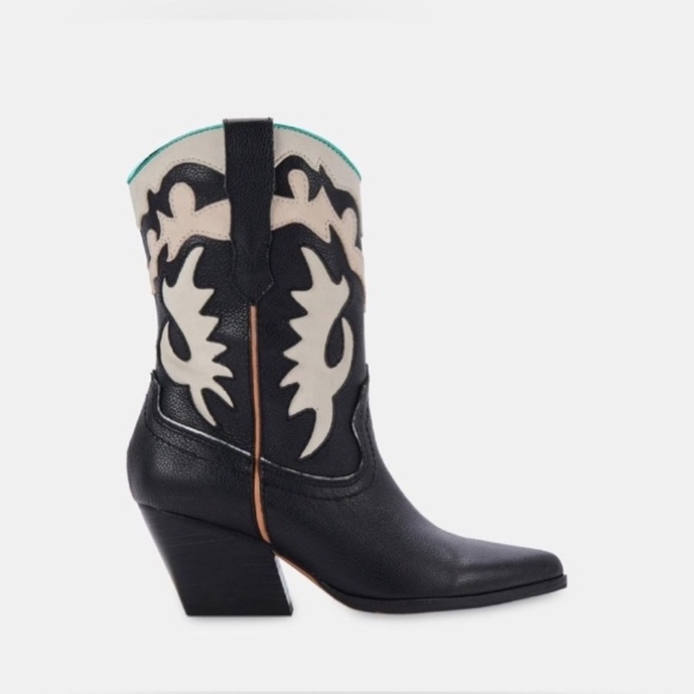 NWT✨Dolce Vita Landen Black White Metallic trim Women’s Western Boots Size 10! - Picture 6 of 16